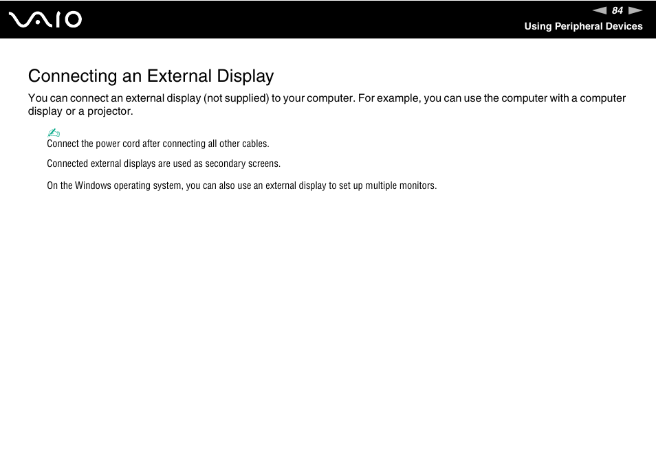 Connecting an external display | Sony VGN-TZ10 User Manual | Page 84 / 226