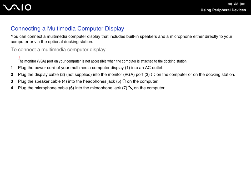 Connecting a multimedia computer display | Sony VGN-TZ10 User Manual | Page 86 / 226