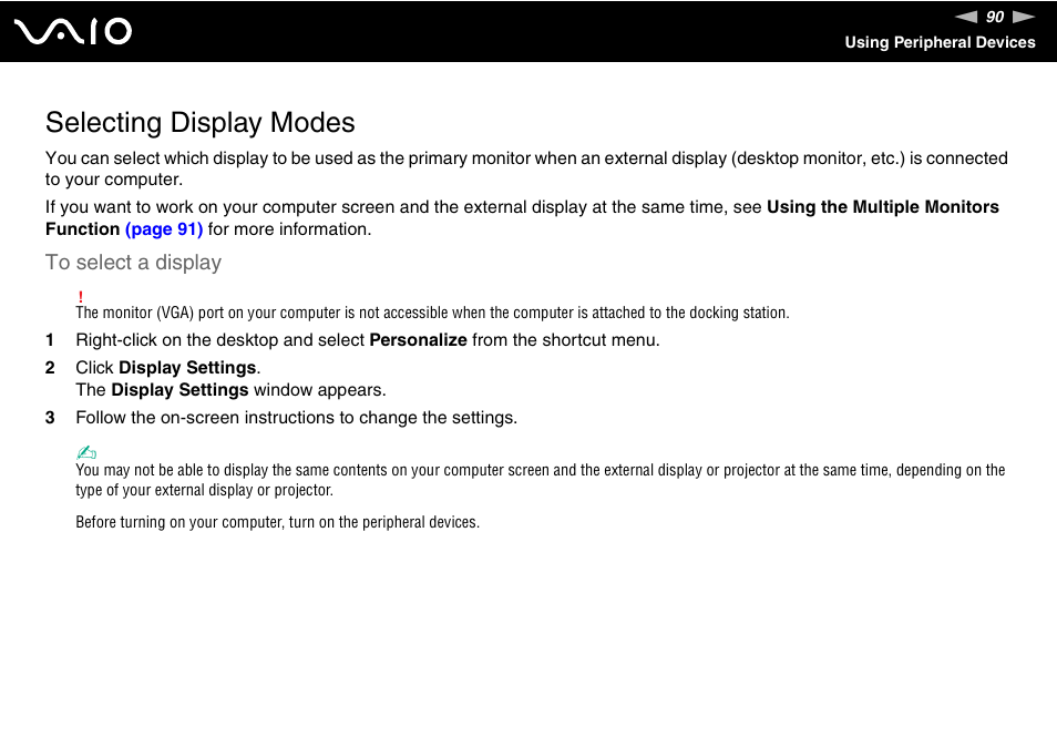 Selecting display modes | Sony VGN-TZ10 User Manual | Page 90 / 226