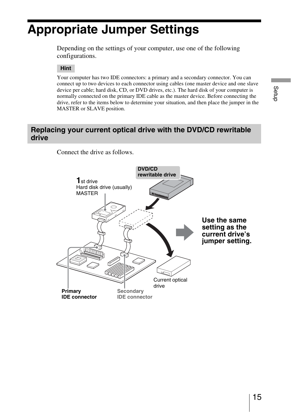 Appropriate jumper settings | Sony DRU-800A User Manual | Page 15 / 36
