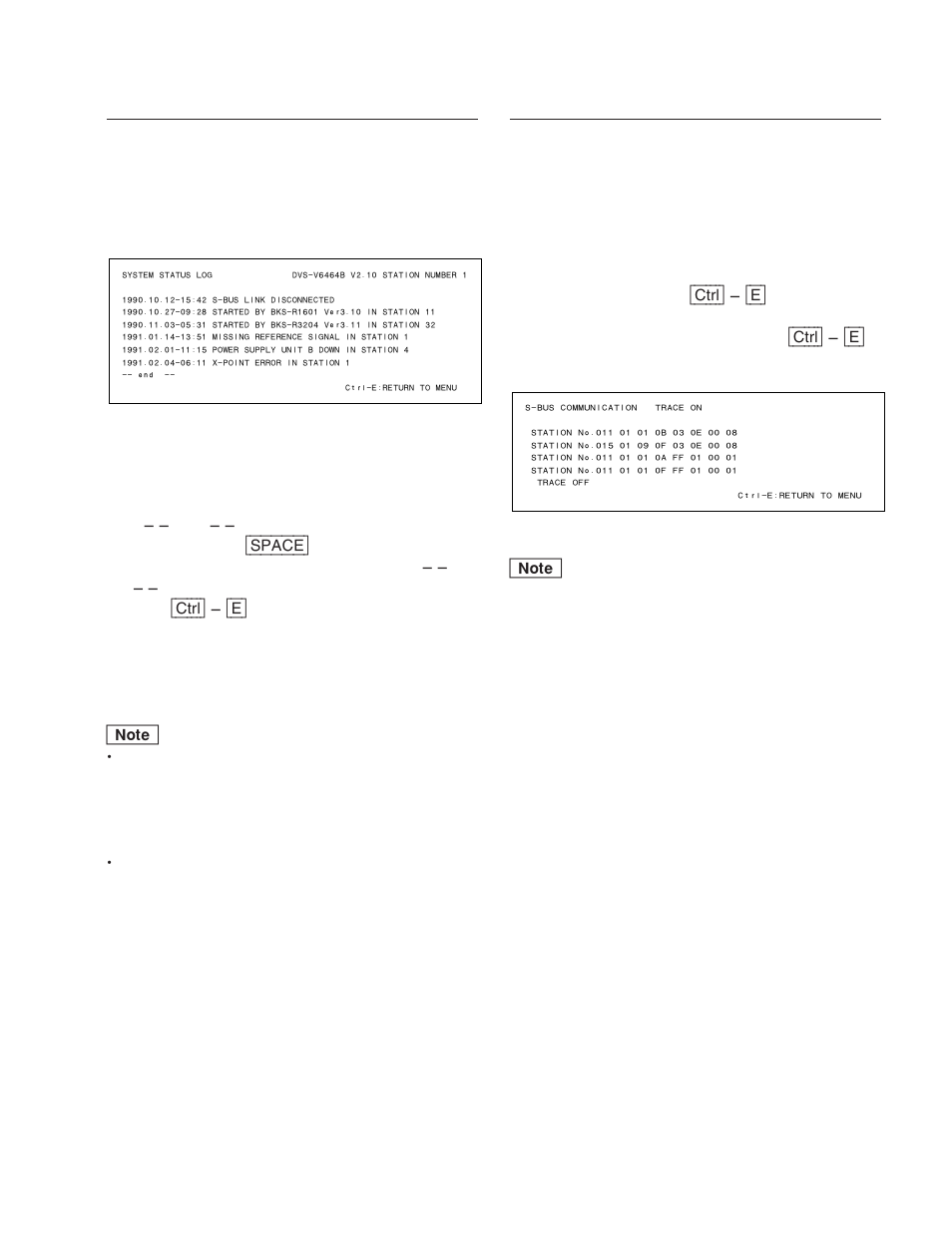 W: system status log, X : display s-bus communication | Sony DVS-V3232B/V3232M User Manual | Page 95 / 158