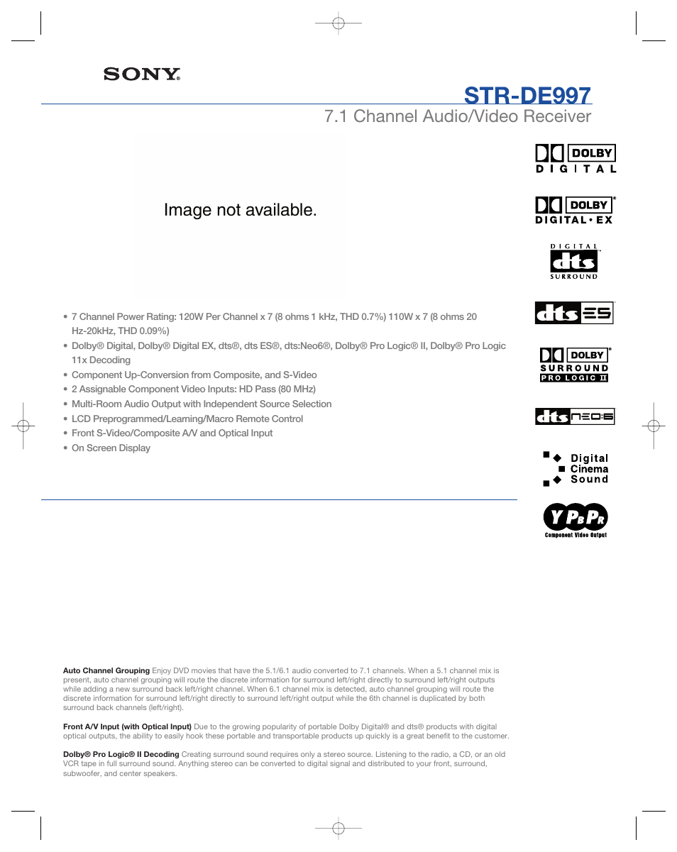 Sony STR-DE997 User Manual | 2 pages