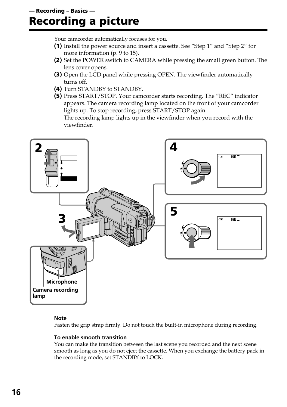 Recording ð basics, Recording a picture, Recording – basics | Sony CCD-TRV37 User Manual | Page 16 / 88