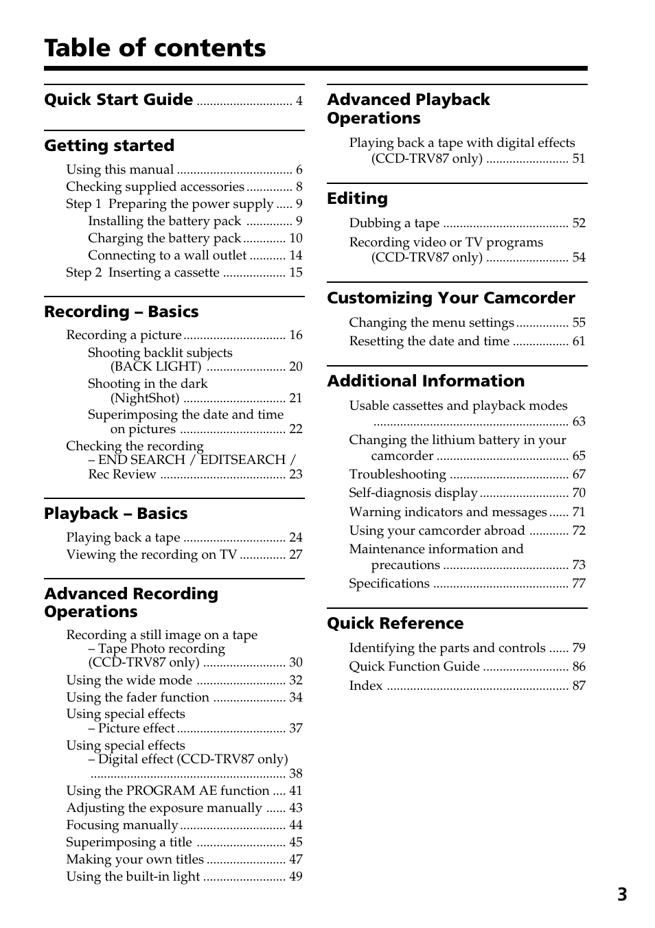 Sony CCD-TRV37 User Manual | Page 3 / 88