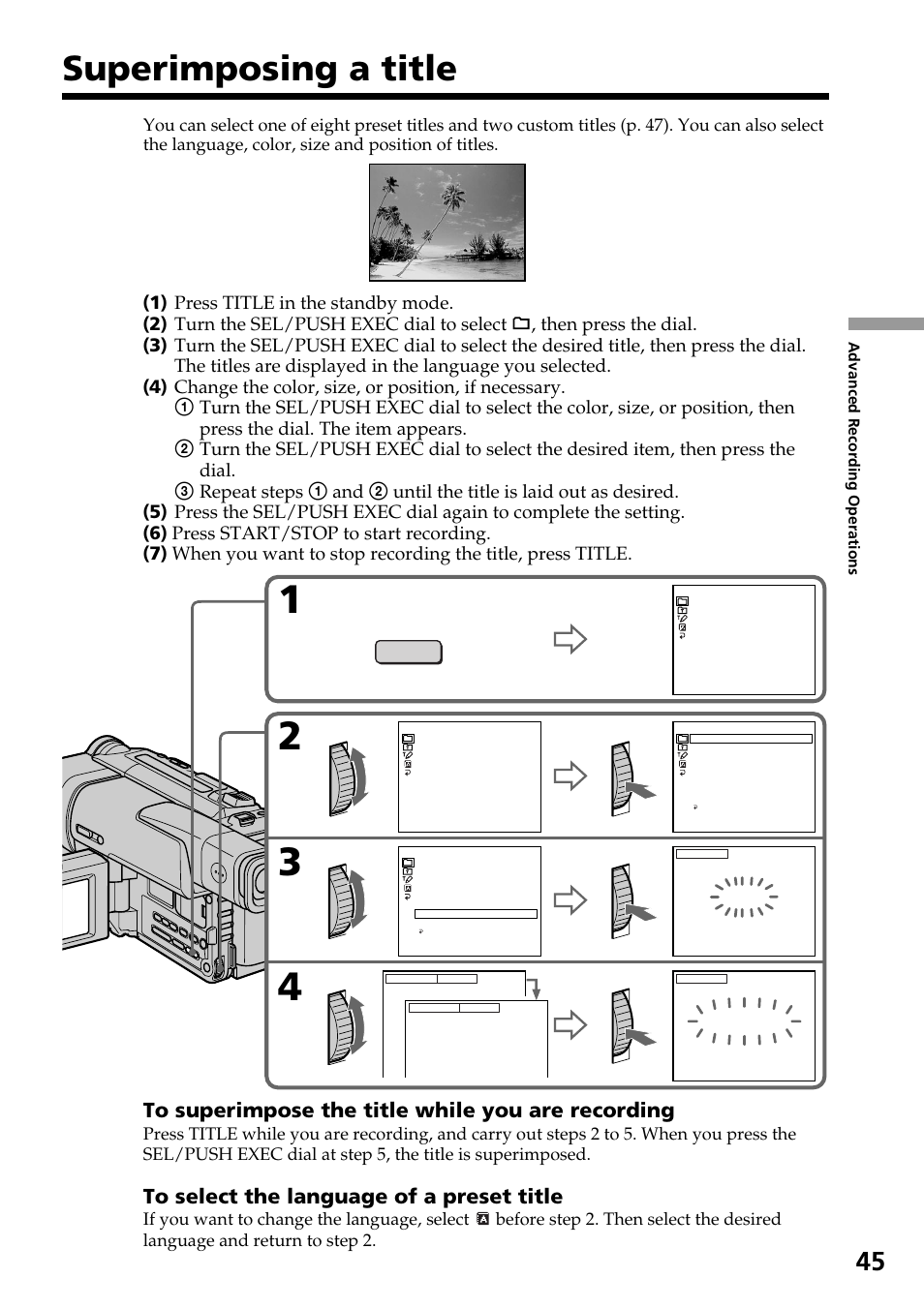 Superimposing a title | Sony CCD-TRV37 User Manual | Page 45 / 88