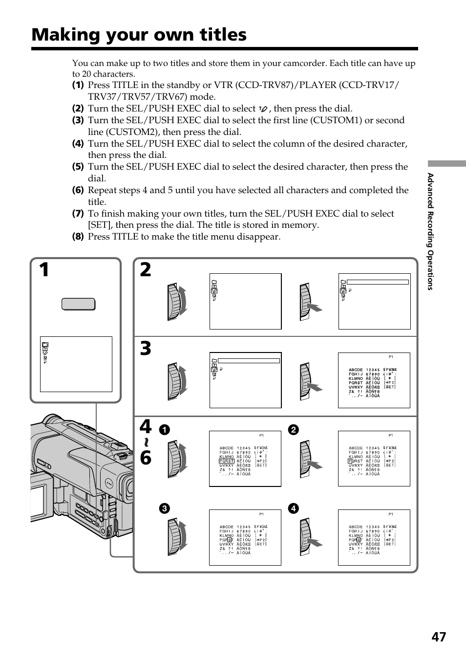 Making your own titles | Sony CCD-TRV37 User Manual | Page 47 / 88