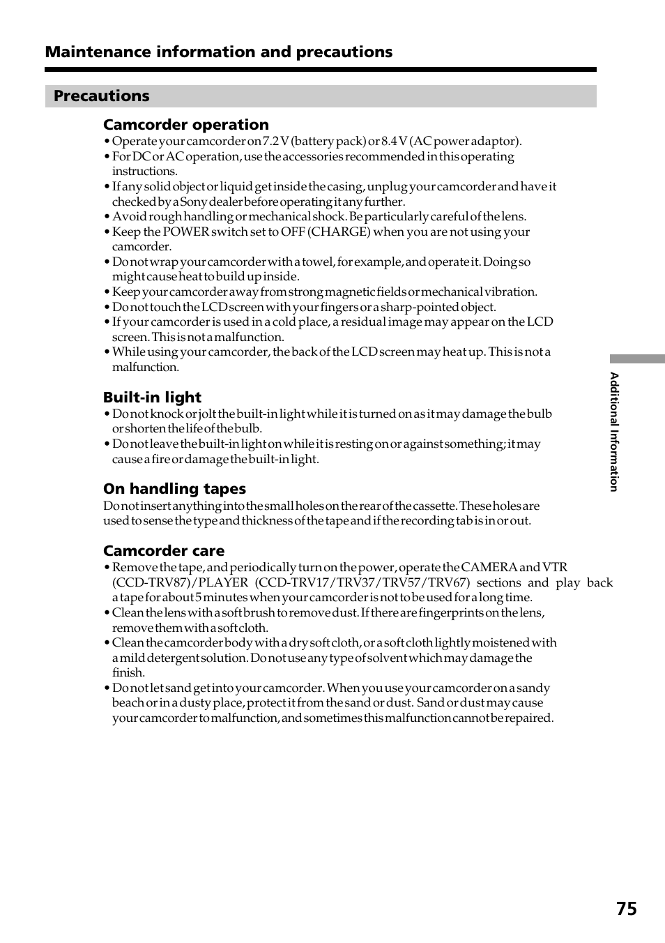 Sony CCD-TRV37 User Manual | Page 75 / 88