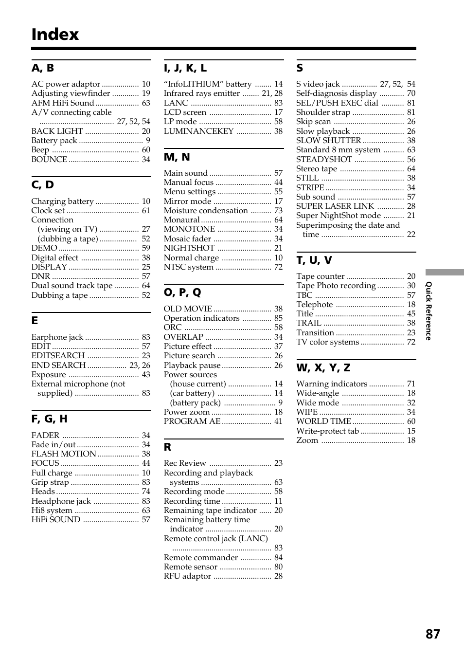Index | Sony CCD-TRV37 User Manual | Page 87 / 88