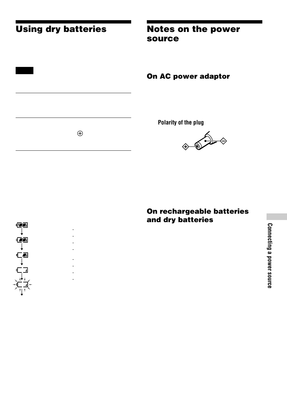 Using dry batteries, Notes on the power source, 19 using dry batteries | Sony D-SJ15 User Manual | Page 19 / 28