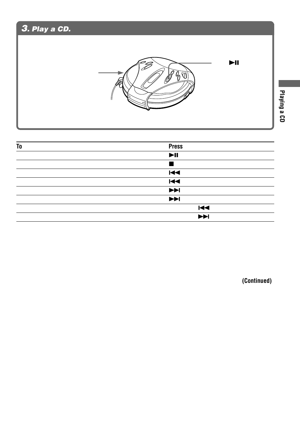 Play a cd, 3 . play a cd | Sony D-SJ15 User Manual | Page 7 / 28