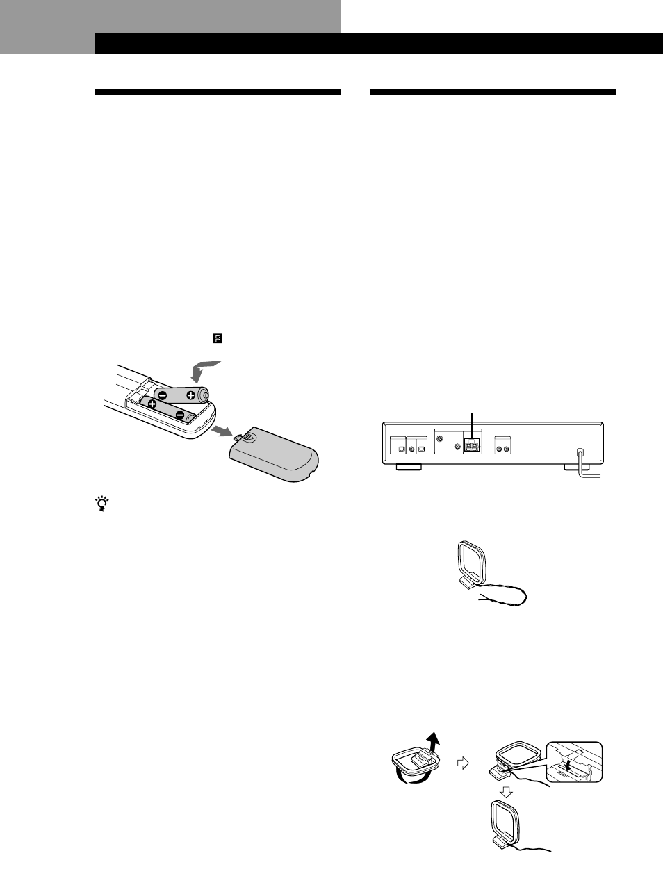 Déballage, Raccordement du système, Préparation | Installation des piles dans la télécommande, Avant de commencer, Raccordement de l’antenne am | Sony ST-D777ES User Manual | Page 24 / 84