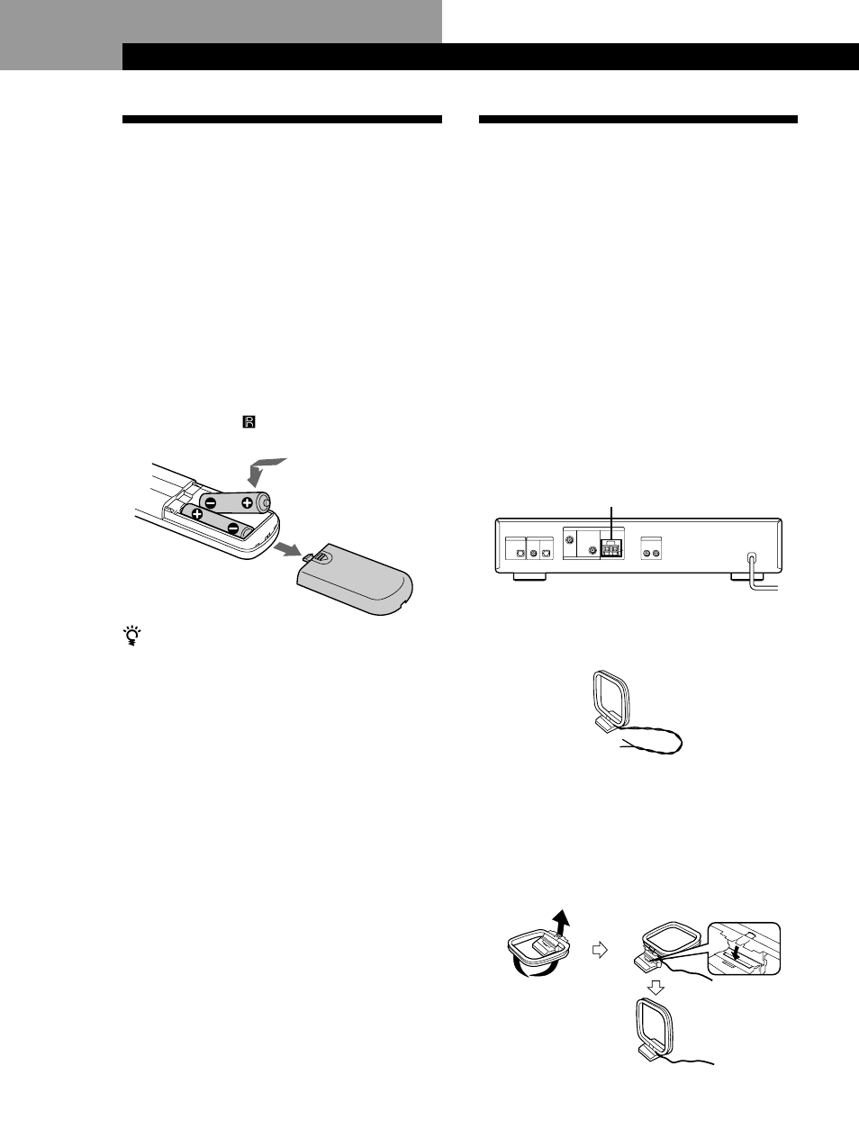 Unpacking, Hooking up the system, Getting started | Inserting batteries into the remote, Before you get started, Am aerial hookups | Sony ST-D777ES User Manual | Page 4 / 84