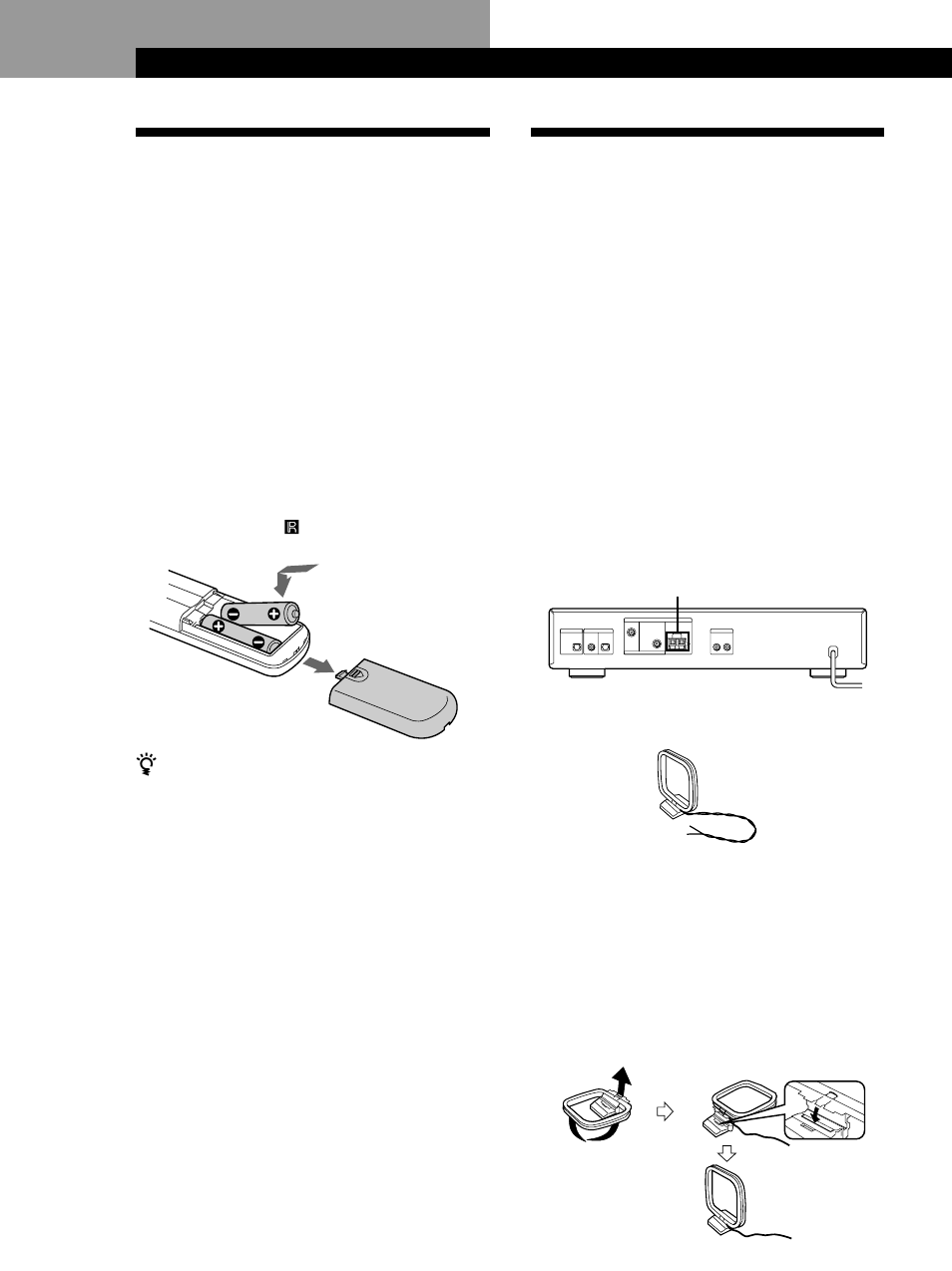 Auspacken, Anschließen des geräts, Vorbereitungen | Einlegen von batterien in die fernbedienung, Anschließen der am-antenne | Sony ST-D777ES User Manual | Page 44 / 84