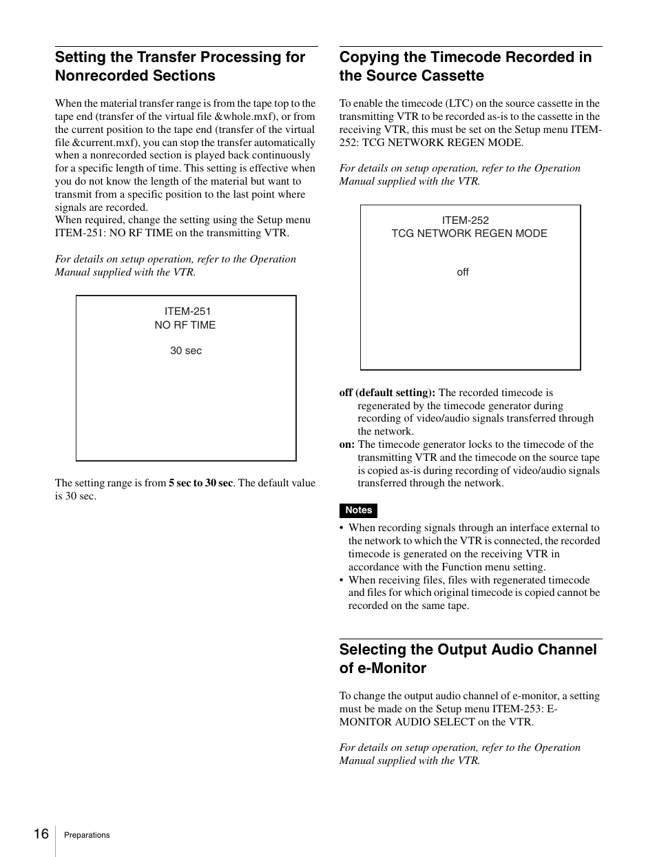 Selecting the output audio channel of e-monitor | Sony BKMW-E3000 User Manual | Page 16 / 50