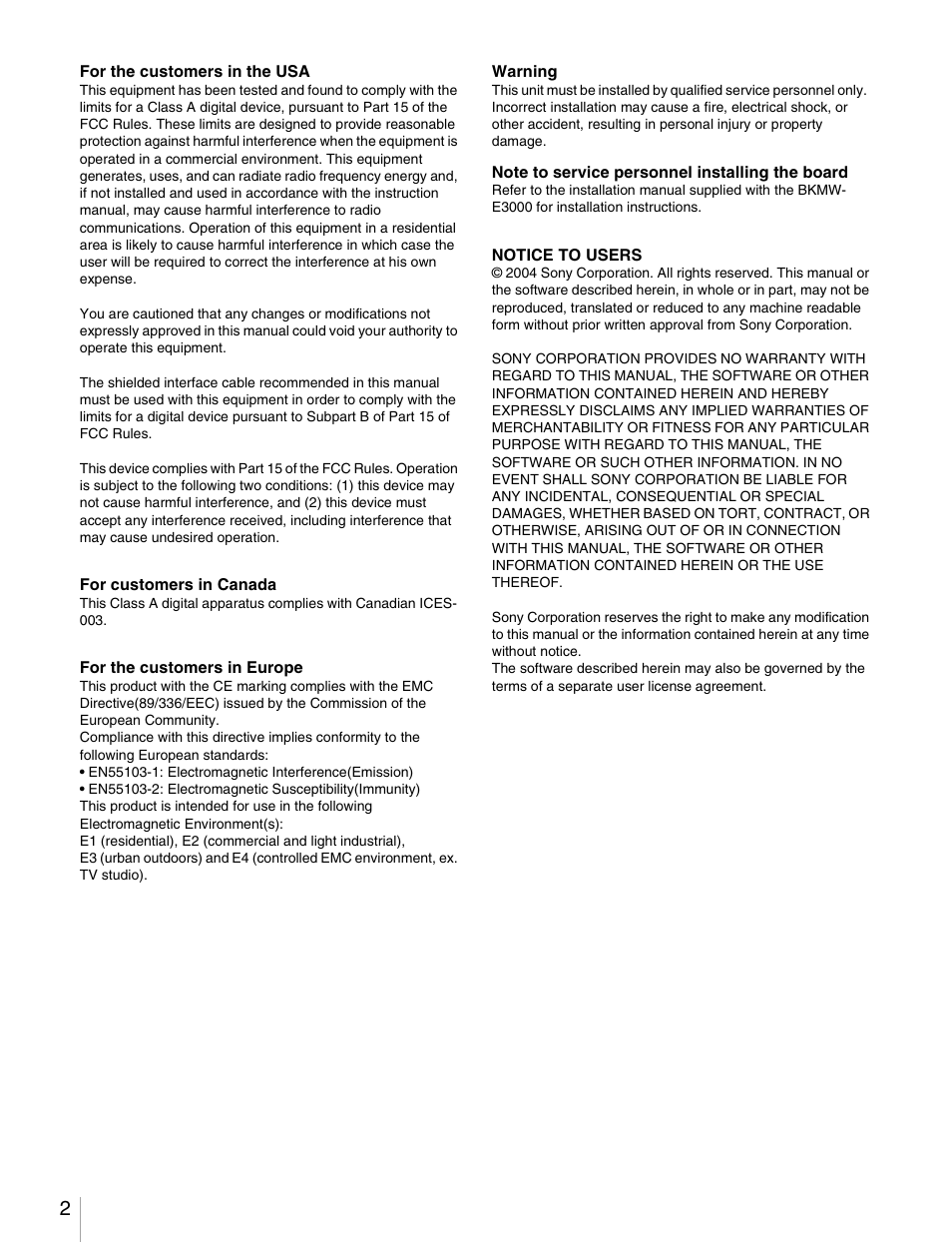 Sony BKMW-E3000 User Manual | Page 2 / 50
