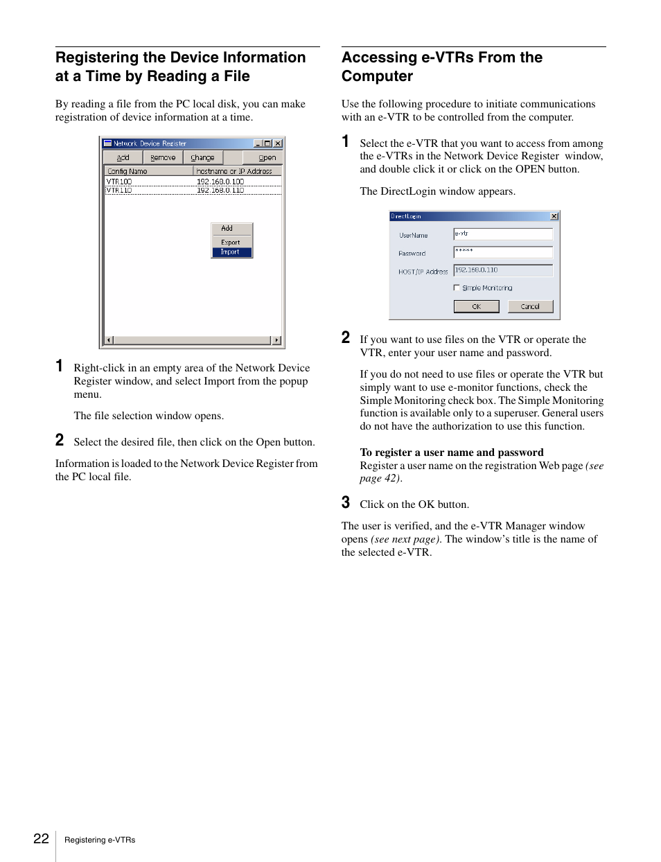 Accessing e-vtrs from the computer | Sony BKMW-E3000 User Manual | Page 22 / 50