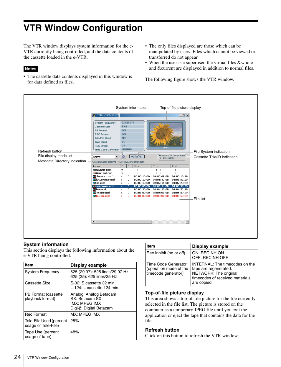 Vtr window configuration | Sony BKMW-E3000 User Manual | Page 24 / 50