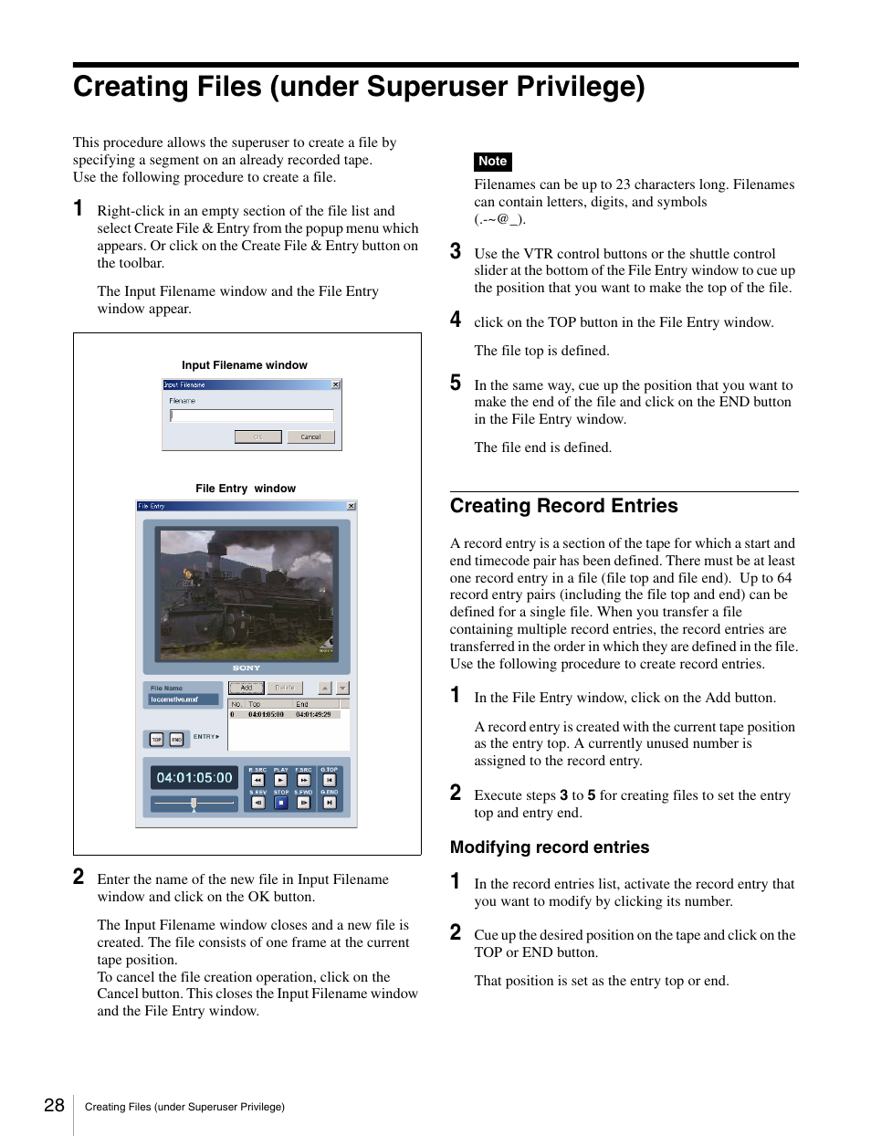 Creating files (under superuser privilege), Creating record entries | Sony BKMW-E3000 User Manual | Page 28 / 50