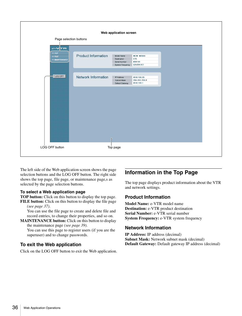 Information in the top page | Sony BKMW-E3000 User Manual | Page 36 / 50