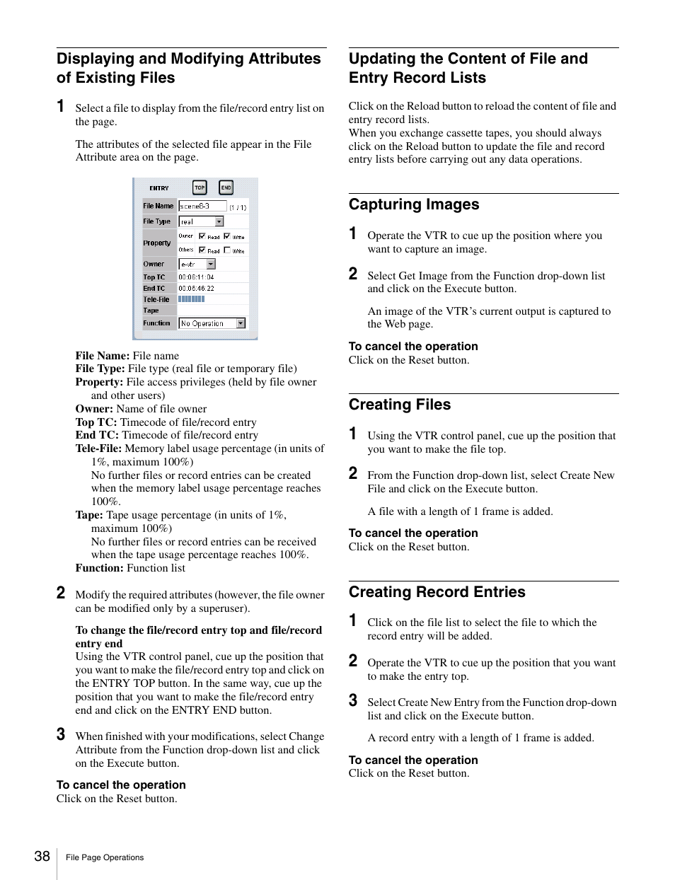 Capturing images, Creating files, Creating record entries | Sony BKMW-E3000 User Manual | Page 38 / 50