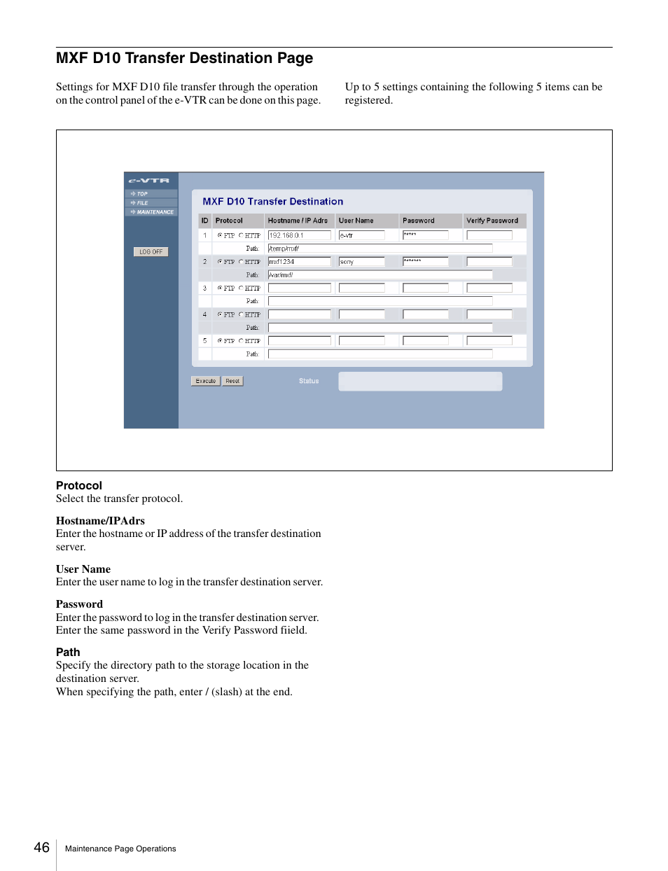 Mxf d10 transfer destination page | Sony BKMW-E3000 User Manual | Page 46 / 50