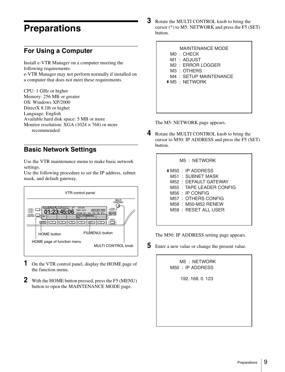 Preparations, For using a computer, Basic network settings | For using a computer basic network settings | Sony BKMW-E3000 User Manual | Page 9 / 50