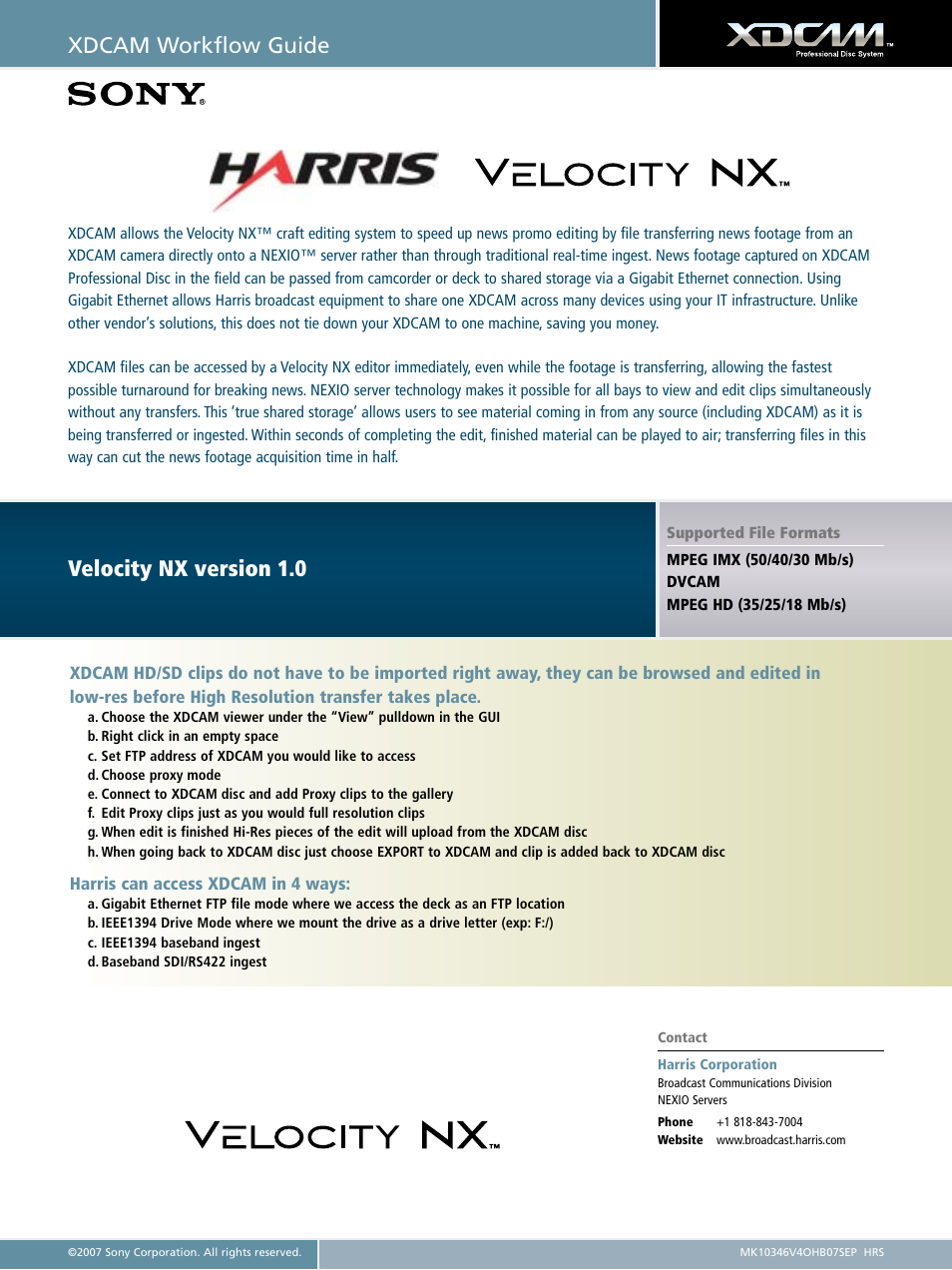 Xdcam workflow guide, Velocity nx version 1.0 | Sony XDCAM User Manual | Page 15 / 28