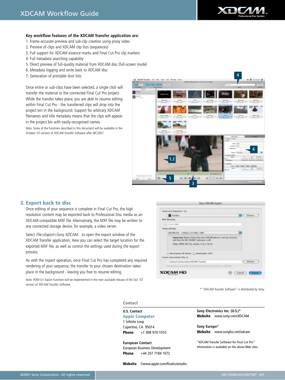 Xdcam workflow guide, Export back to disc | Sony XDCAM User Manual | Page 2 / 28