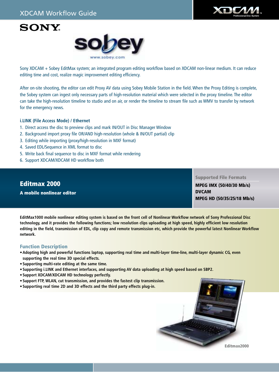 Xdcam workflow guide, Editmax 2000 | Sony XDCAM User Manual | Page 22 / 28