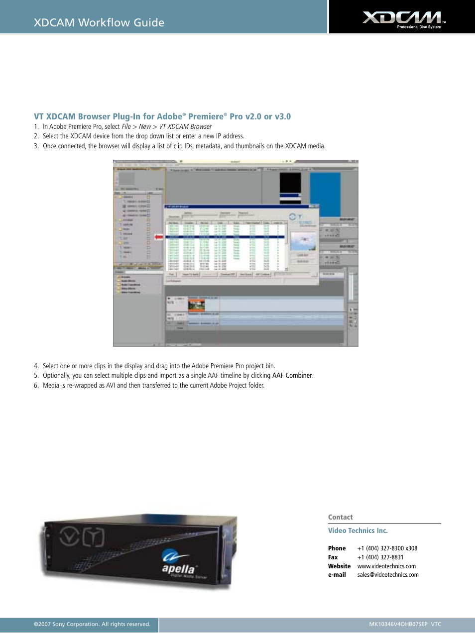 Xdcam workflow guide, Vt xdcam browser plug-in for adobe, Premiere | Pro v2.0 or v3.0 | Sony XDCAM User Manual | Page 26 / 28