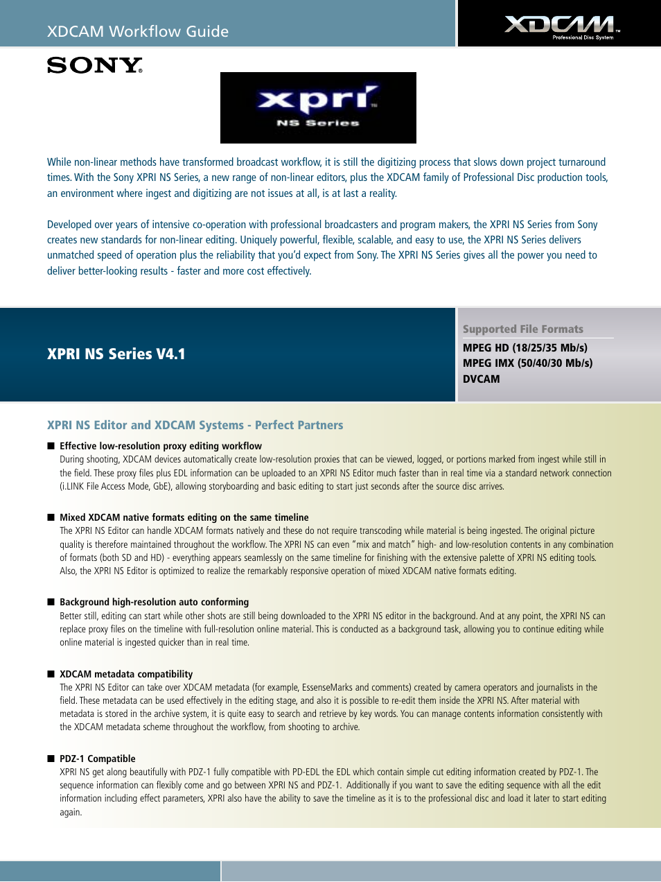 Xdcam workflow guide, Xpri ns series v4.1 | Sony XDCAM User Manual | Page 27 / 28