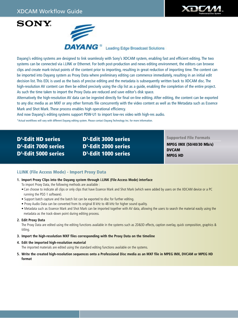 Xdcam workflow guide, Edit hd series d, Edit 7000 series d | Edit 5000 series d, Edit 3000 series d, Edit 2000 series d, Edit 1000 series | Sony XDCAM User Manual | Page 6 / 28