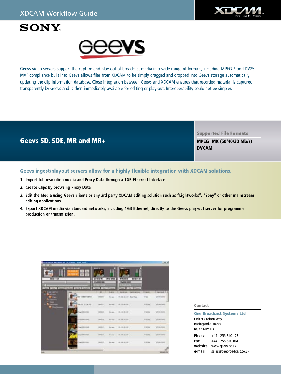 Xdcam workflow guide, Geevs sd, sde, mr and mr | Sony XDCAM User Manual | Page 9 / 28