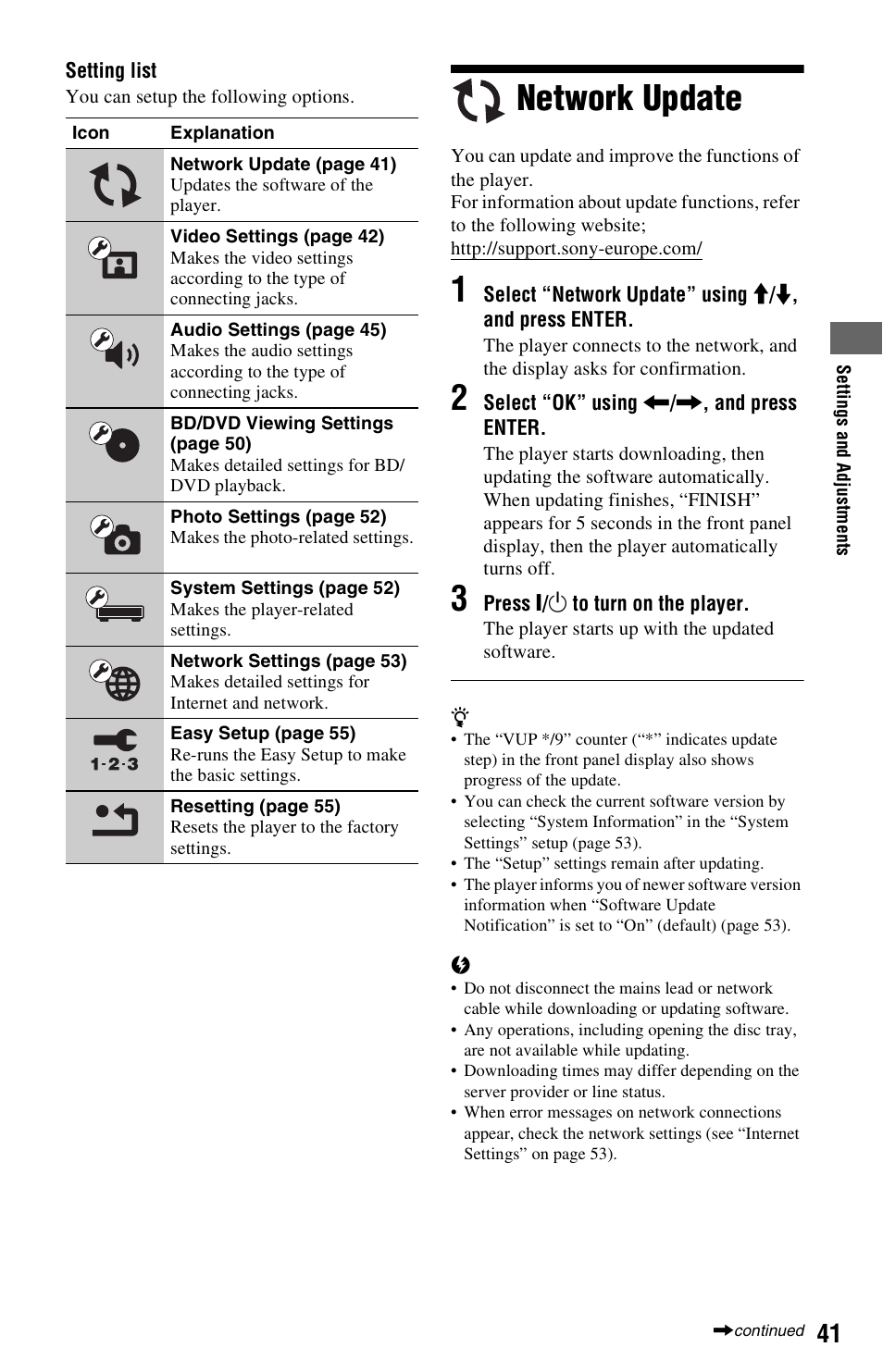 Network update | Sony 3-452-779-12(1) User Manual | Page 41 / 75