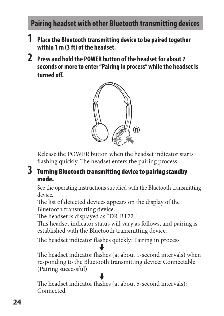 Pairing headset with other, Bluetooth transmitting, Devices | Sony DR-BT22iK User Manual | Page 24 / 44