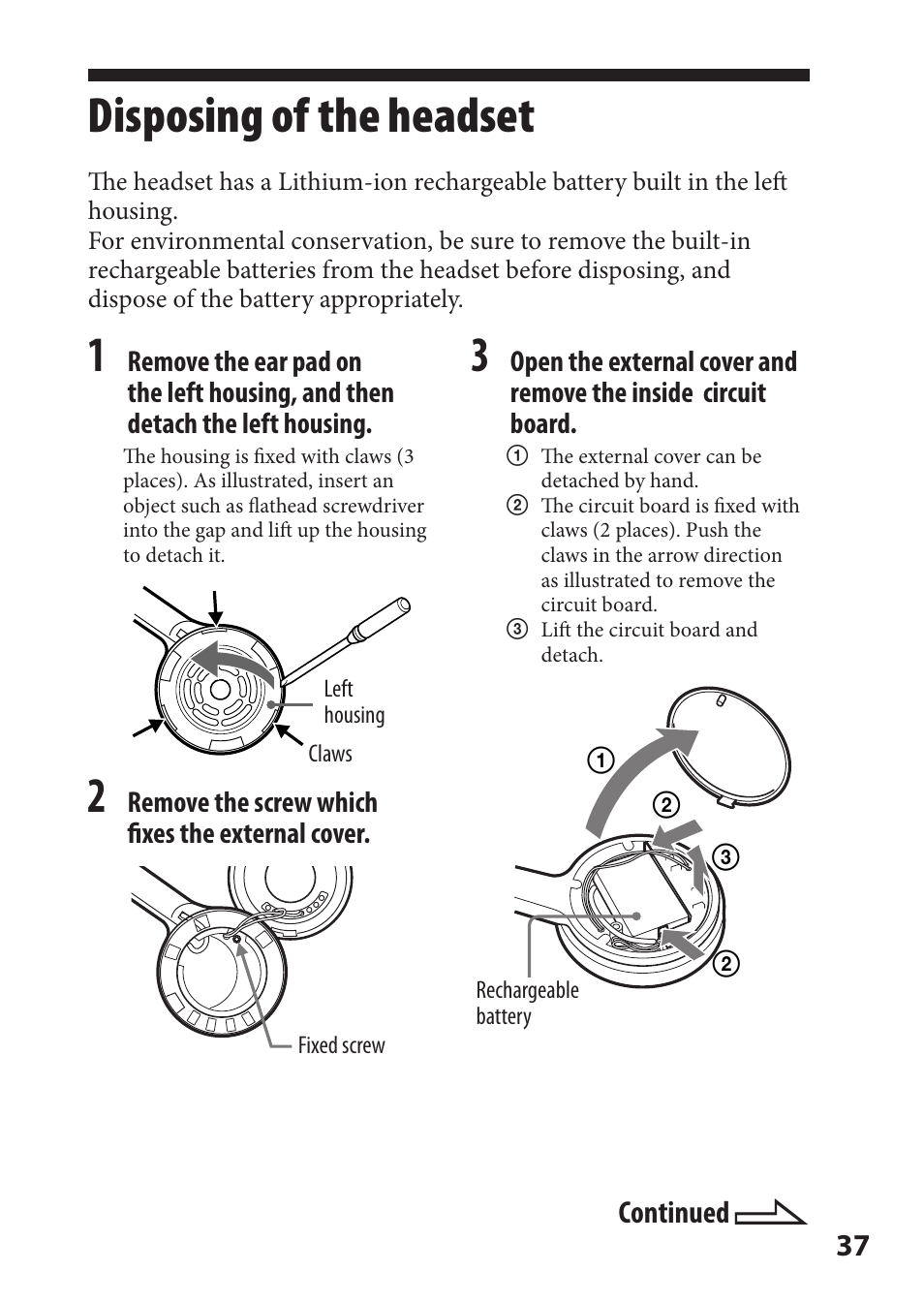 Disposing of the headset | Sony DR-BT22iK User Manual | Page 37 / 44