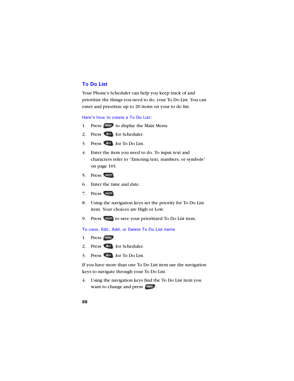 To do list, To do list 88 | Samsung SCH-850 User Manual | Page 100 / 134