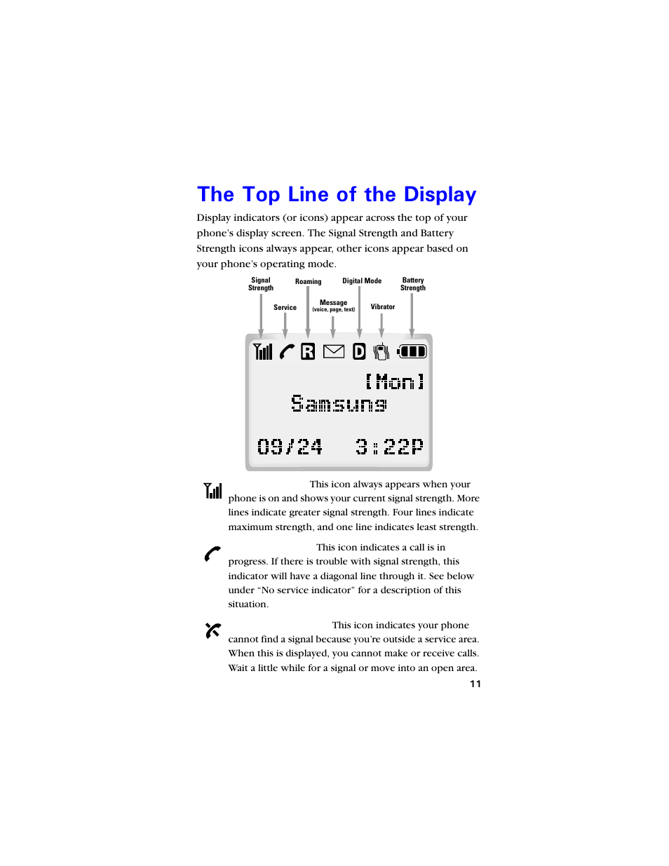 The top line of the display, 6jg 6qr .kpg qh vjg &kurnc | Samsung SCH-850 User Manual | Page 23 / 134