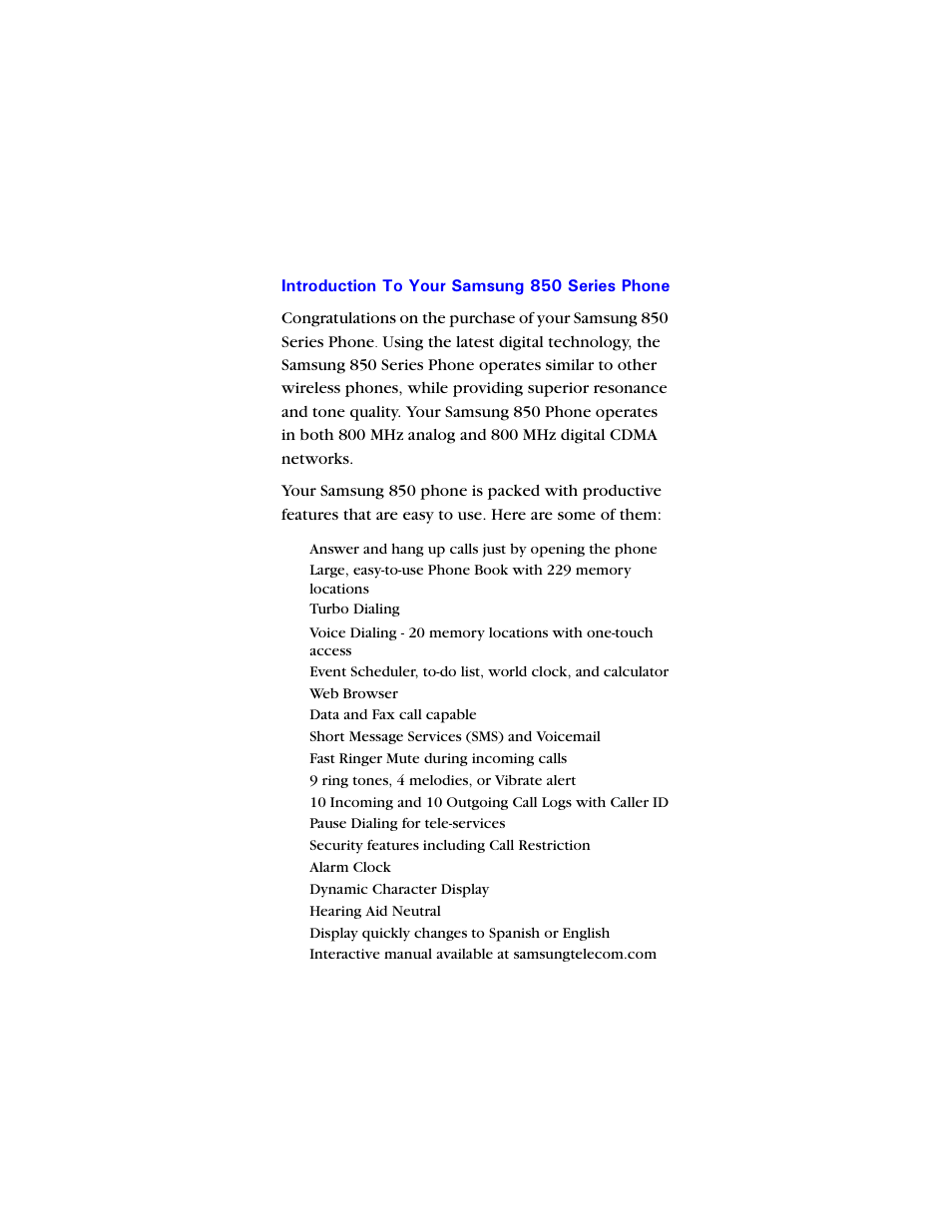 Introduction to your samsung 850 series phone | Samsung SCH-850 User Manual | Page 4 / 134