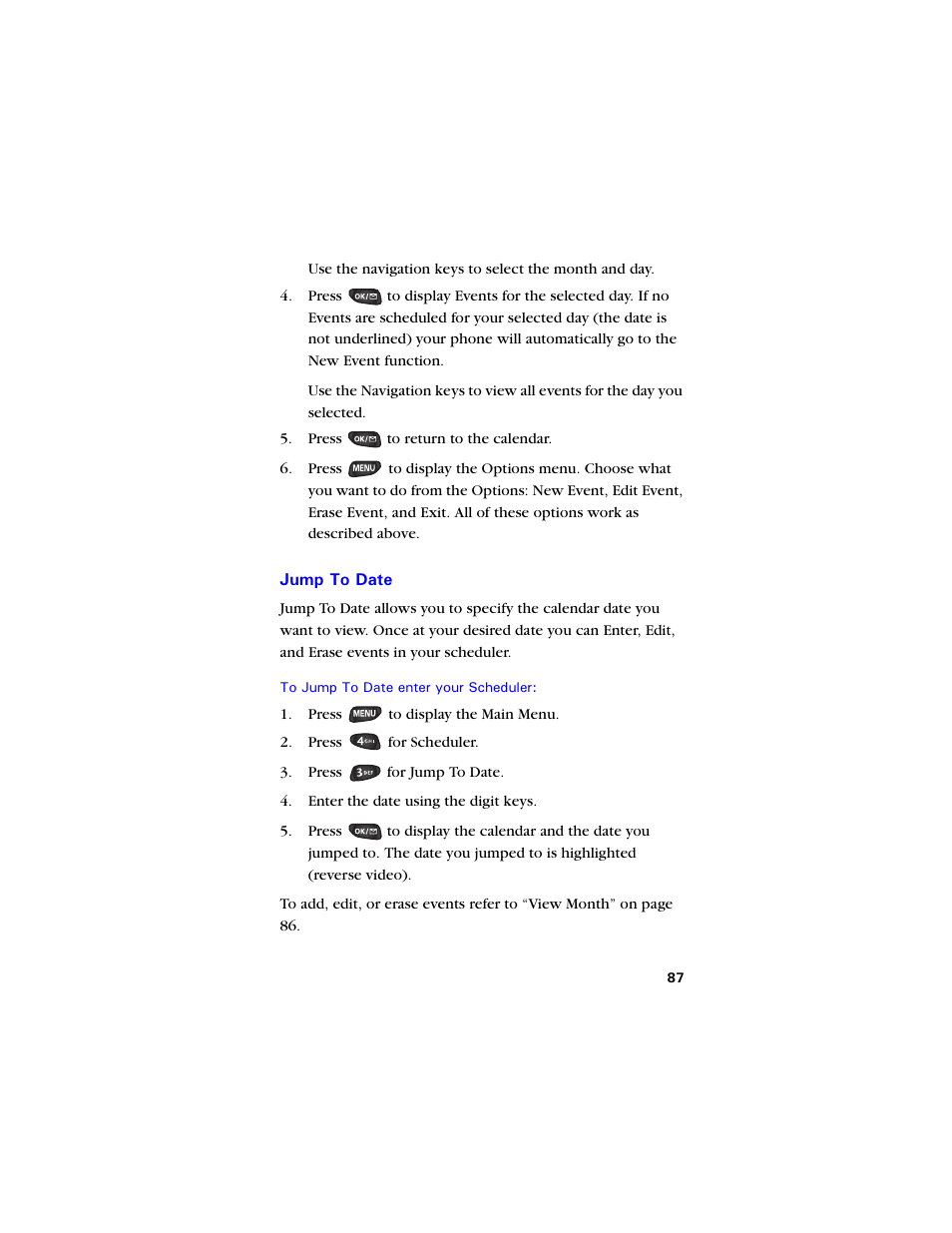 Jump to date, Jump to date 87 | Samsung SCH-850 User Manual | Page 99 / 134