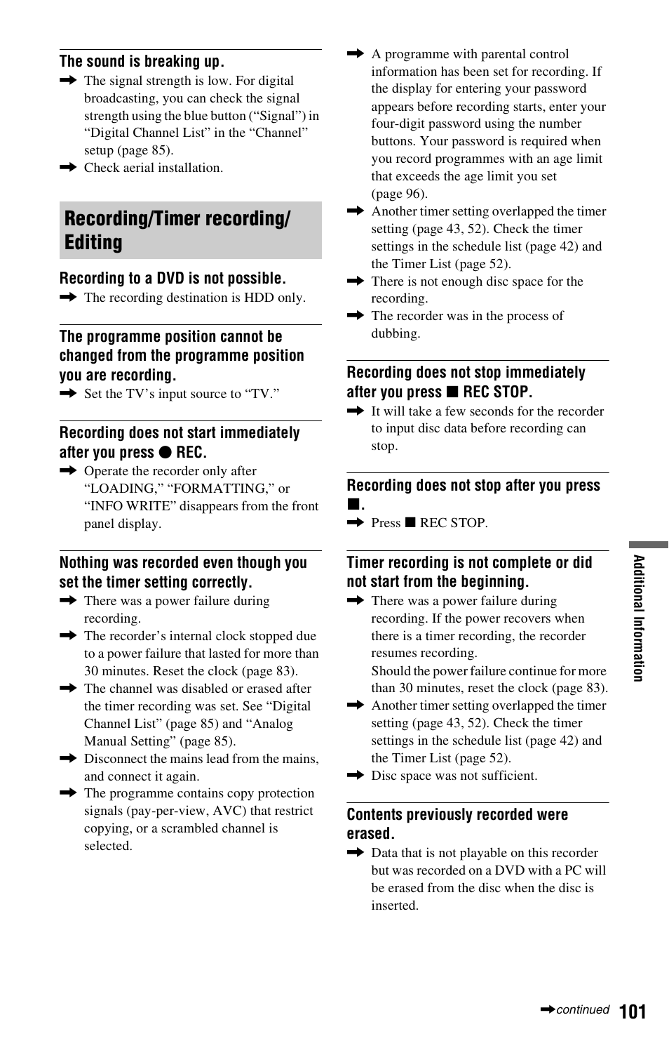 Recording/timer recording/ editing | Sony 4-131-978-11(1) User Manual | Page 101 / 120