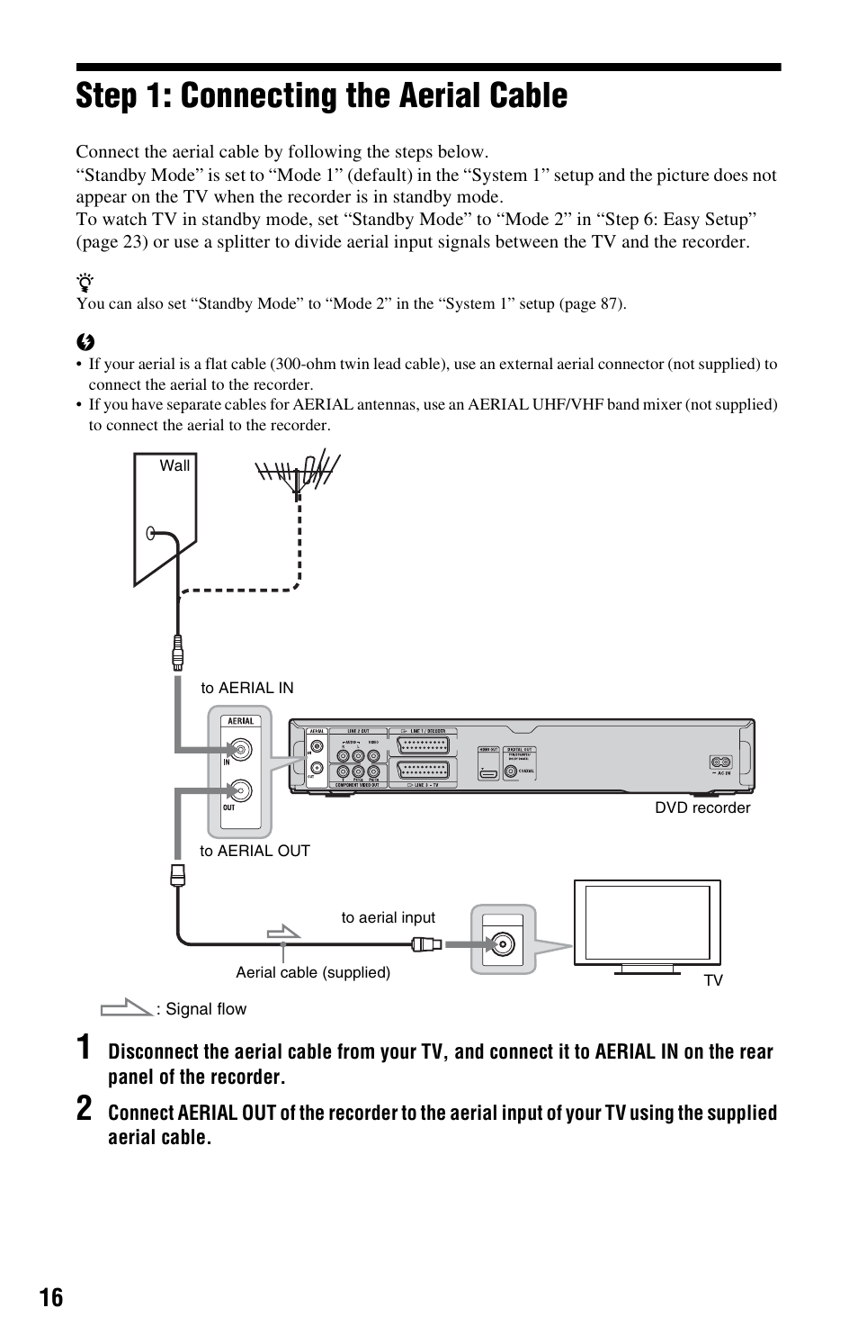 Step 1: connecting the aerial cable | Sony 4-131-978-11(1) User Manual | Page 16 / 120