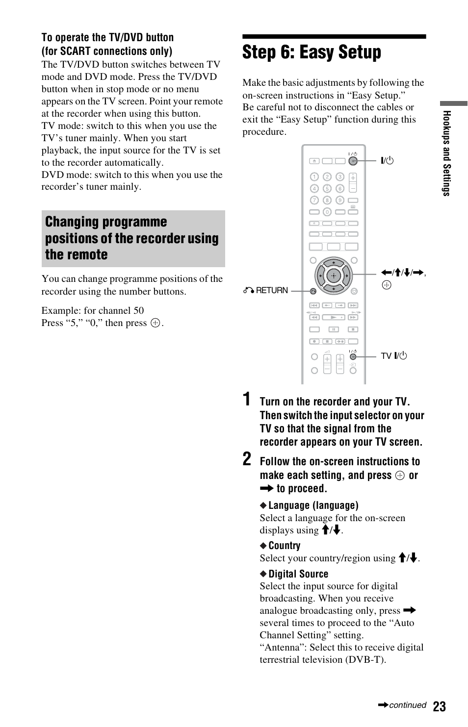Step 6: easy setup, Nter) (23), Rn (23) | Sony 4-131-978-11(1) User Manual | Page 23 / 120