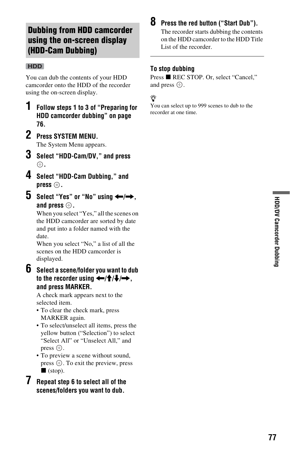 Hdd-cam dubbing) | Sony 4-131-978-11(1) User Manual | Page 77 / 120