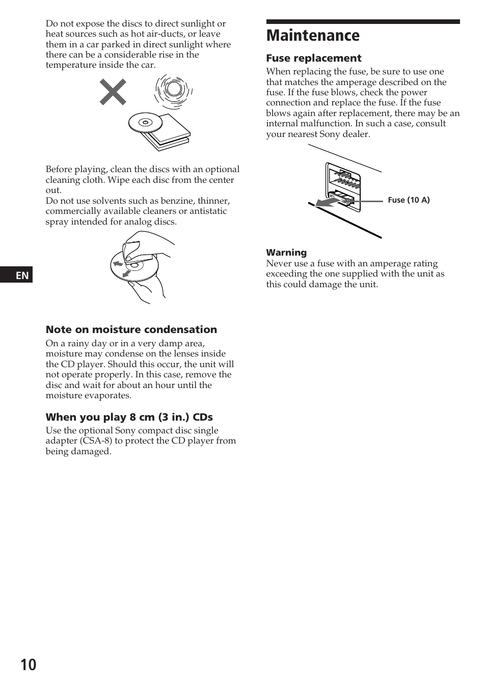 Maintenance | Sony CDX-2180 User Manual | Page 10 / 16