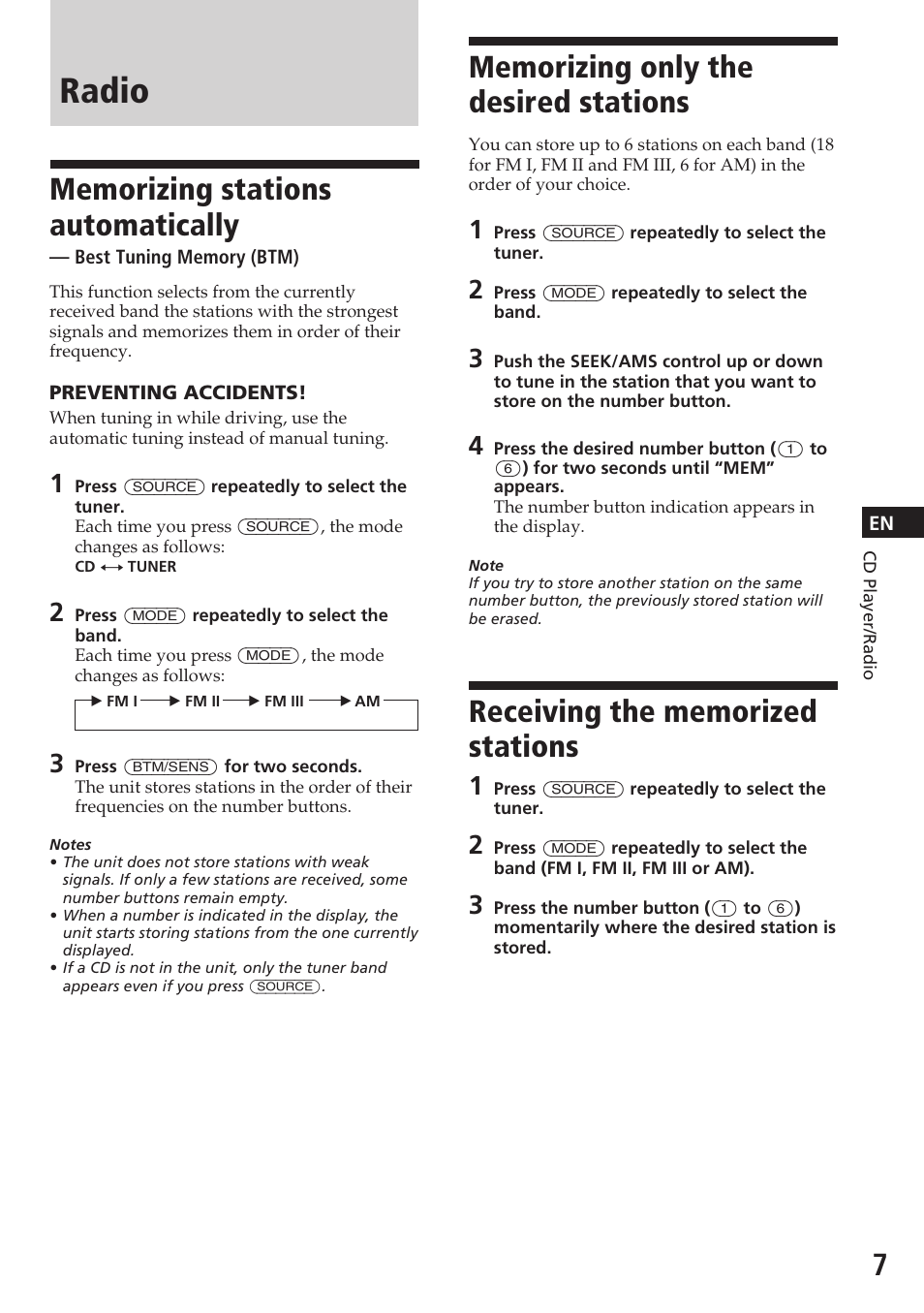 Radio | Sony CDX-2180 User Manual | Page 7 / 16