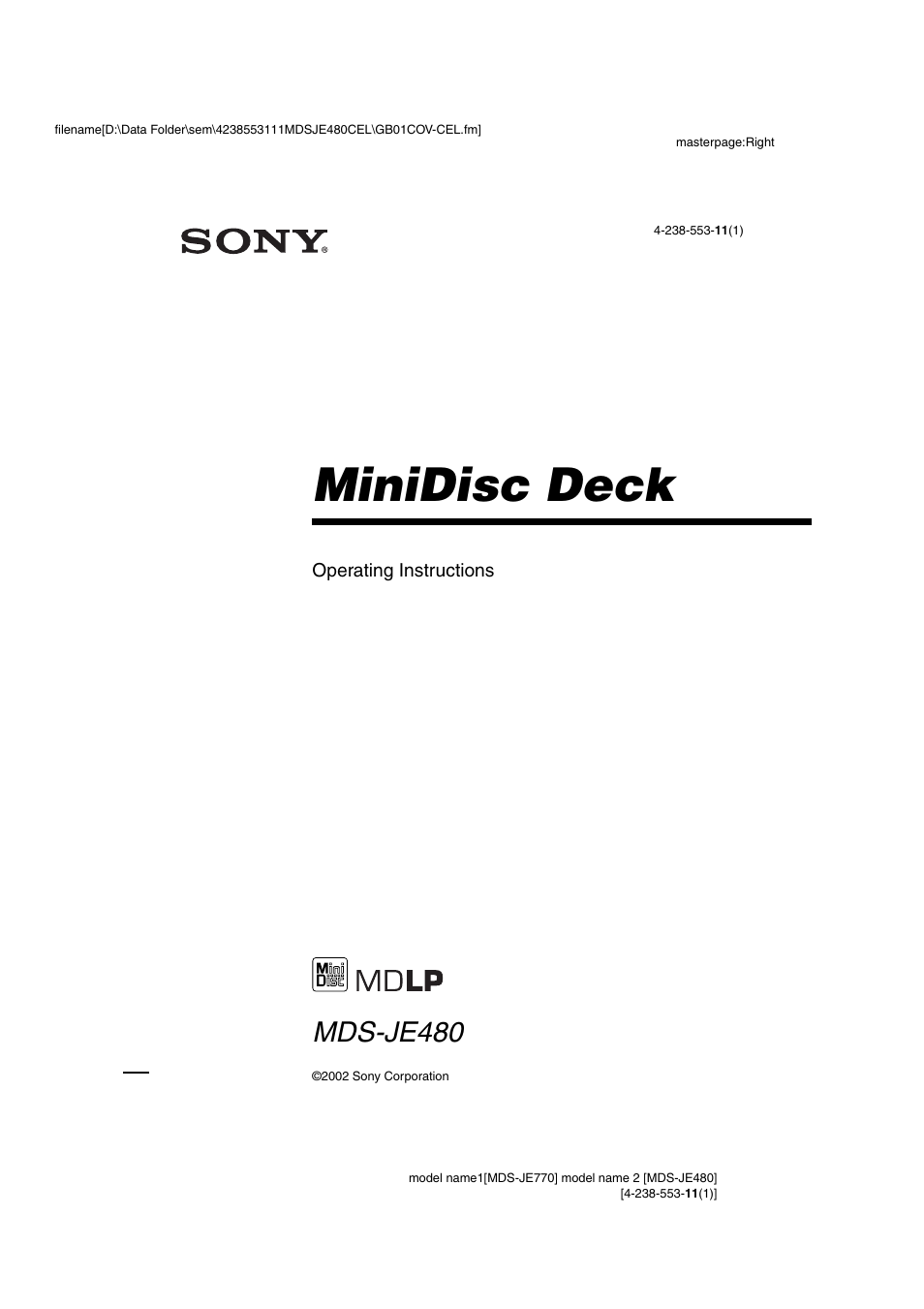 Sony MDS-JE480 User Manual | 31 pages