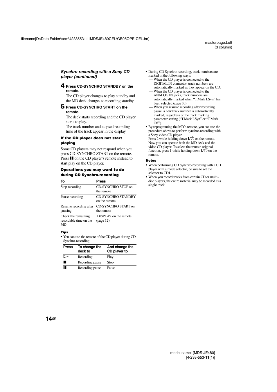 Sony MDS-JE480 User Manual | Page 14 / 31