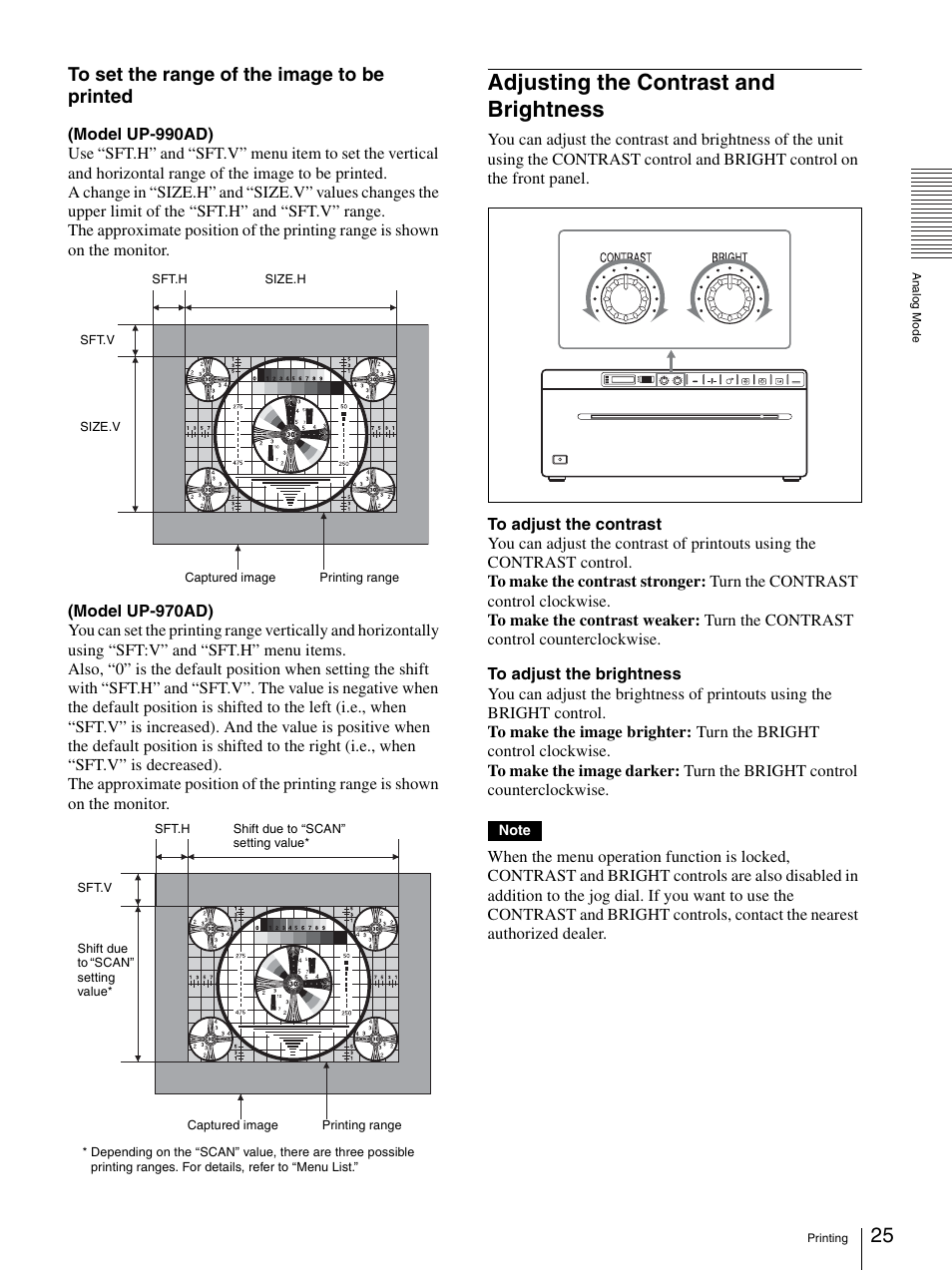 Adjusting the contrast and brightness | Sony UP-970AD User Manual | Page 25 / 43