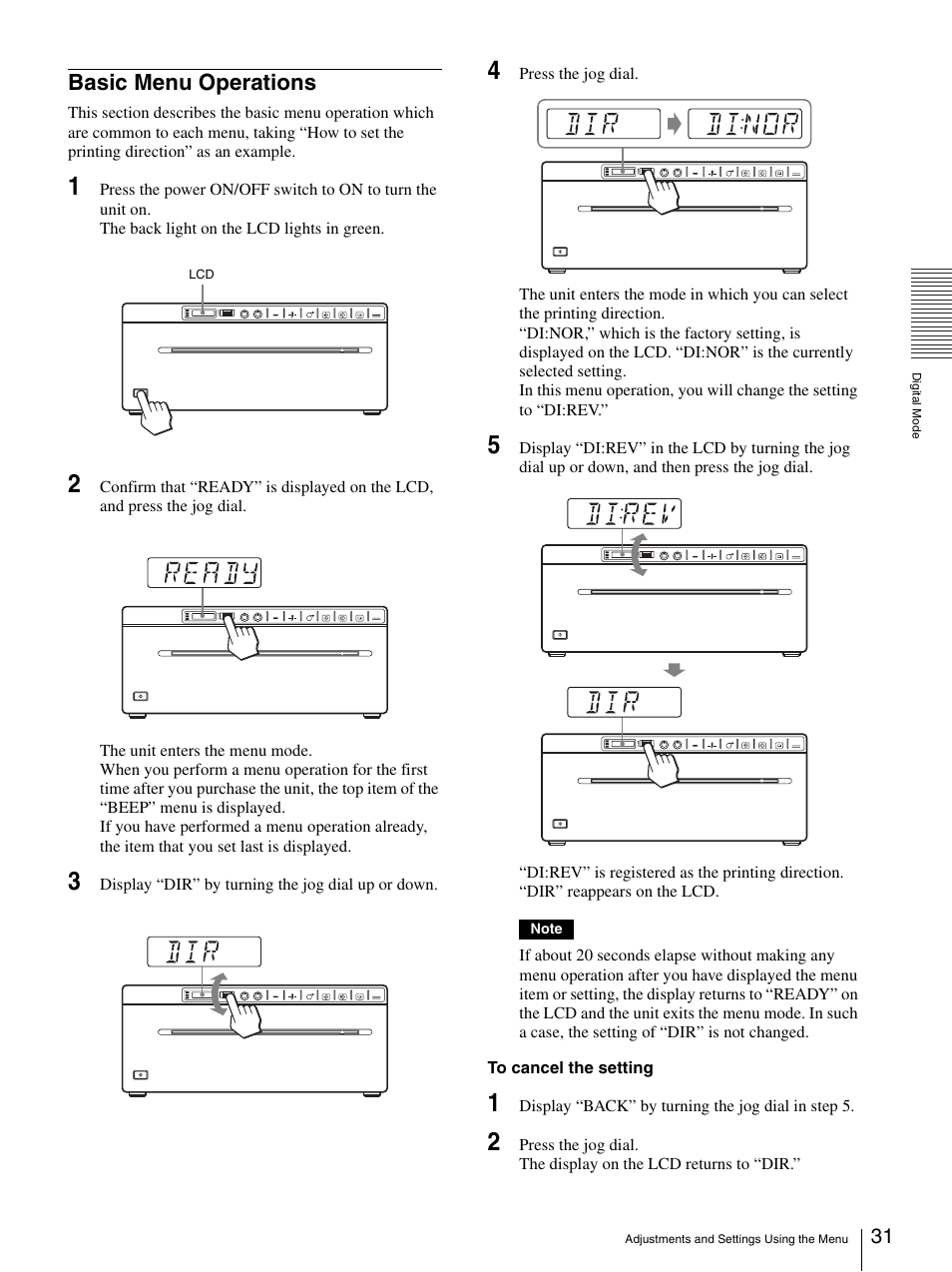 Basic menu operations | Sony UP-970AD User Manual | Page 31 / 43